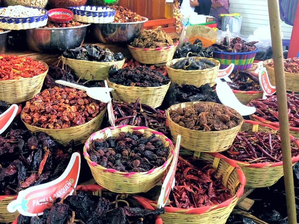 Mexican Chiles and Spices in a market