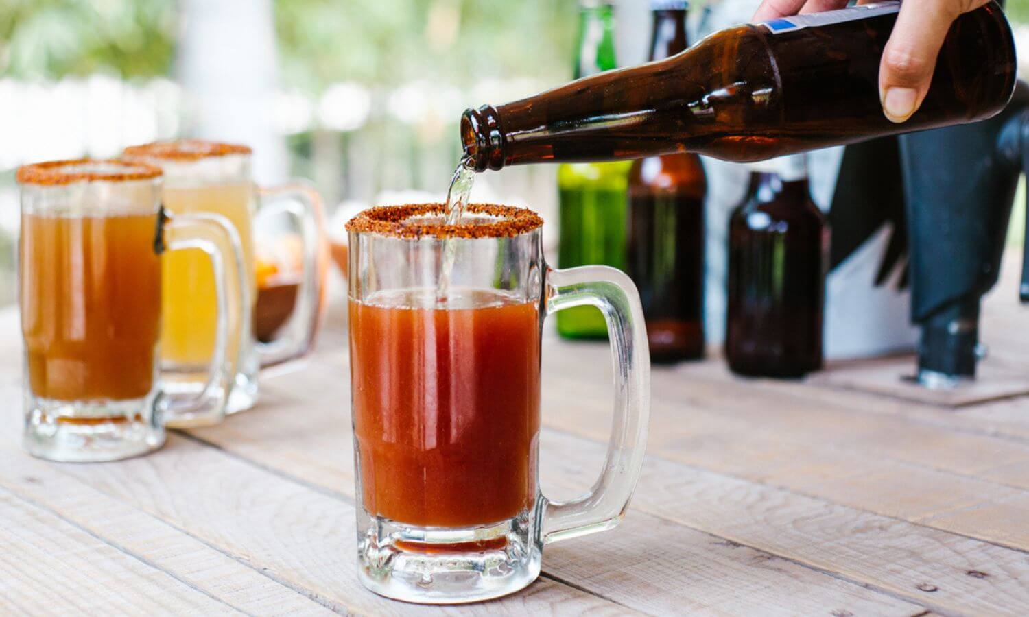 An Ojo Rojo (Red Eye). This is a beer poured into a clamato and spice mix.