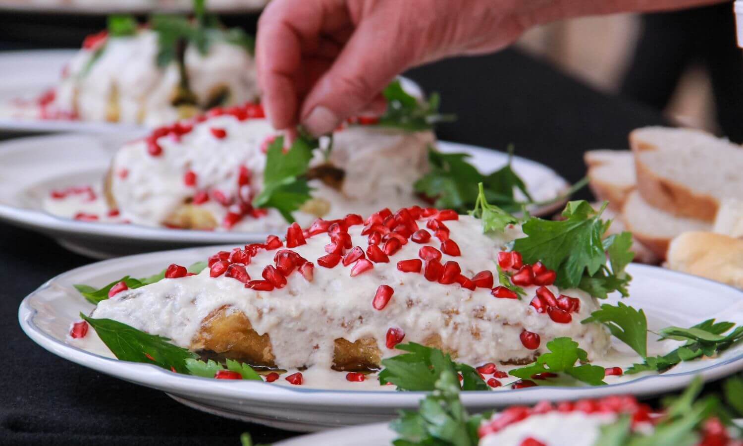 Chile en Nogada covered in Pomegranate seeds at the Festival Internacional del Chile en Nogada in Puebla