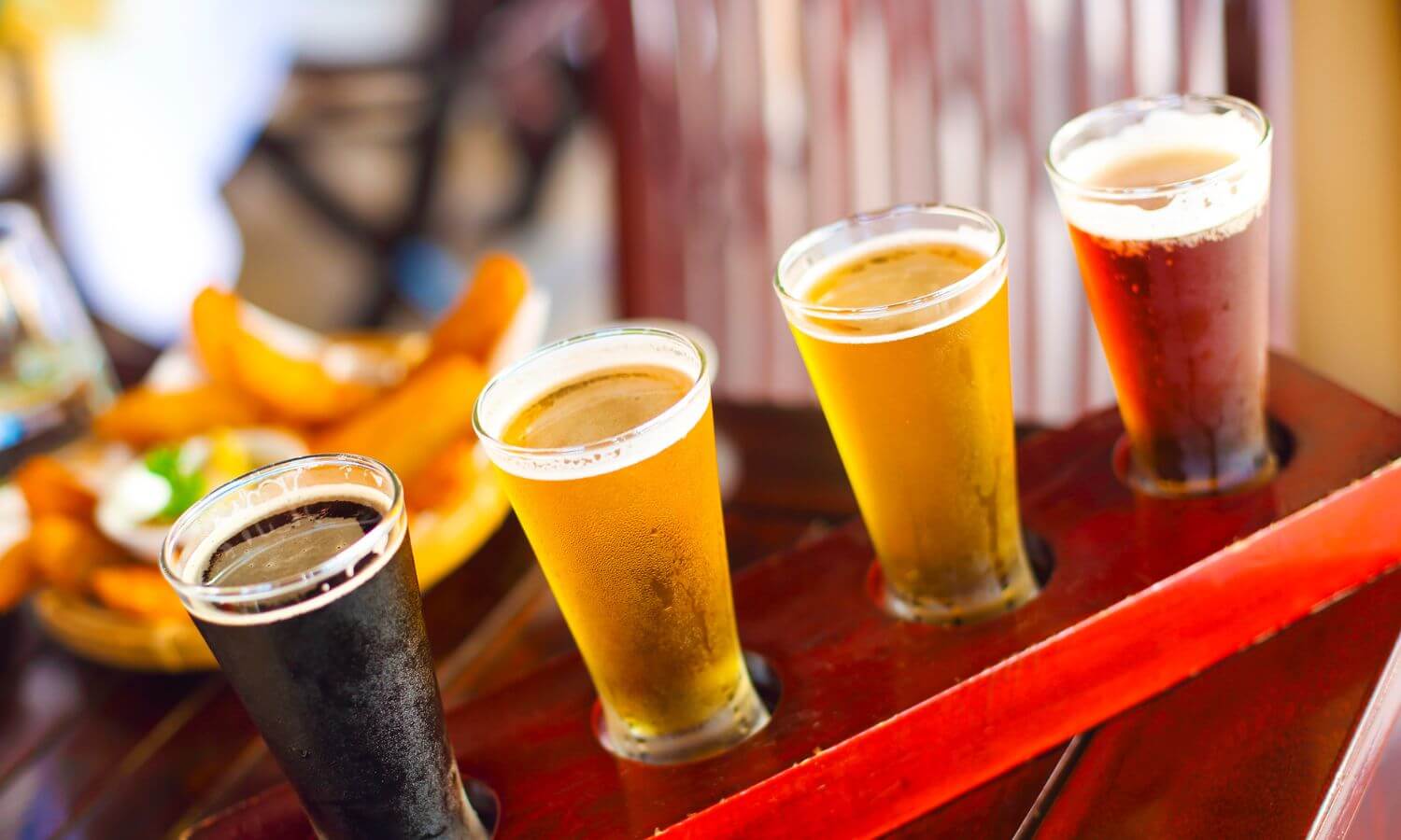 A tasting platter of 4 different beers at Cervefest in Mexico City.