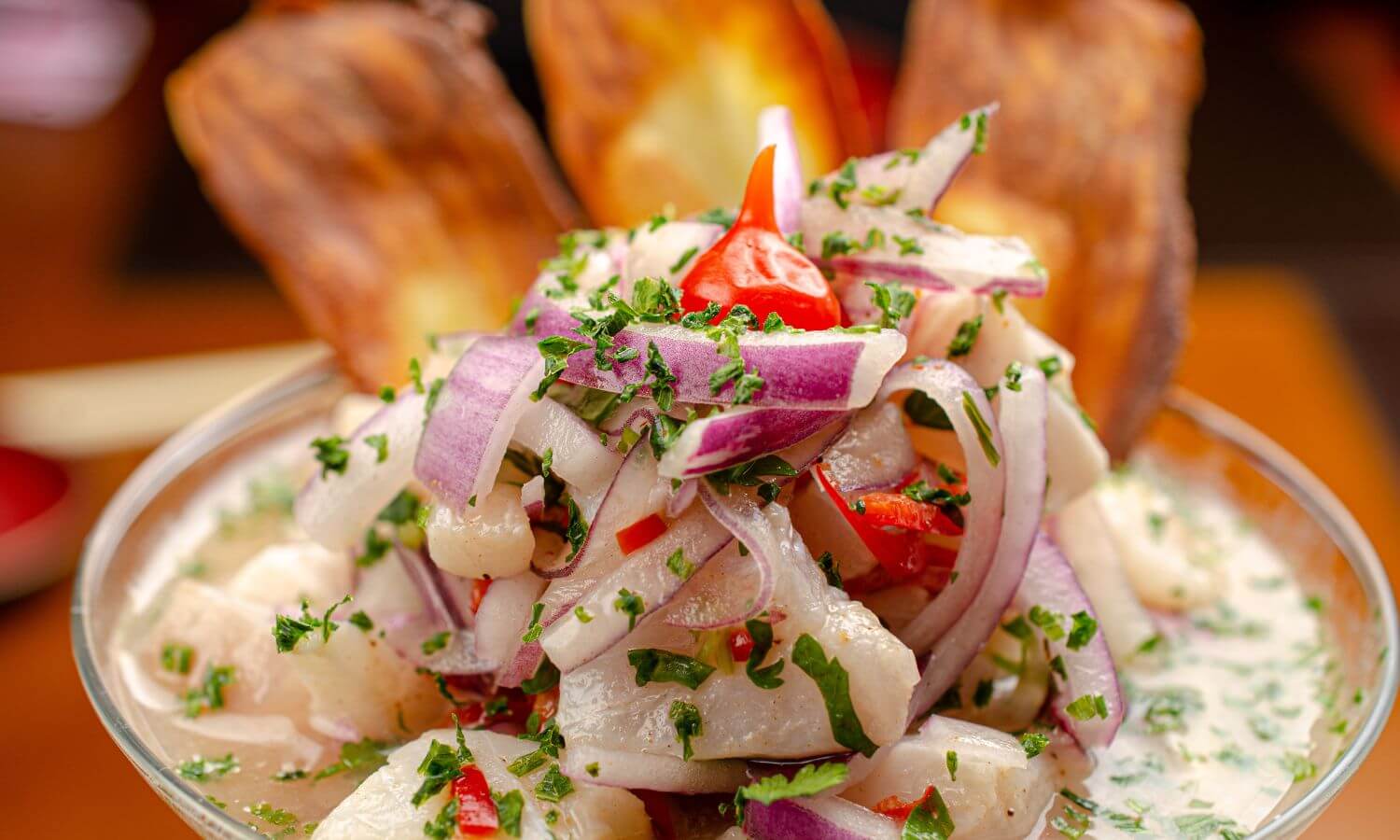 A fresh dish of Ceviche at the Festival Internacional del Ceviche y Aguachile, in Puerto Vallerta