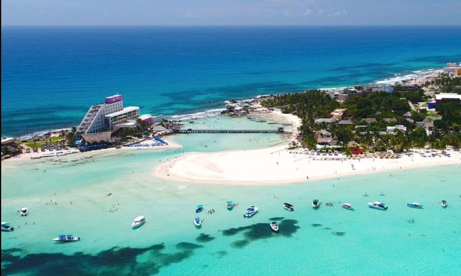 Aerial view of Playa Norte, Best Beach on Isla Mujeres