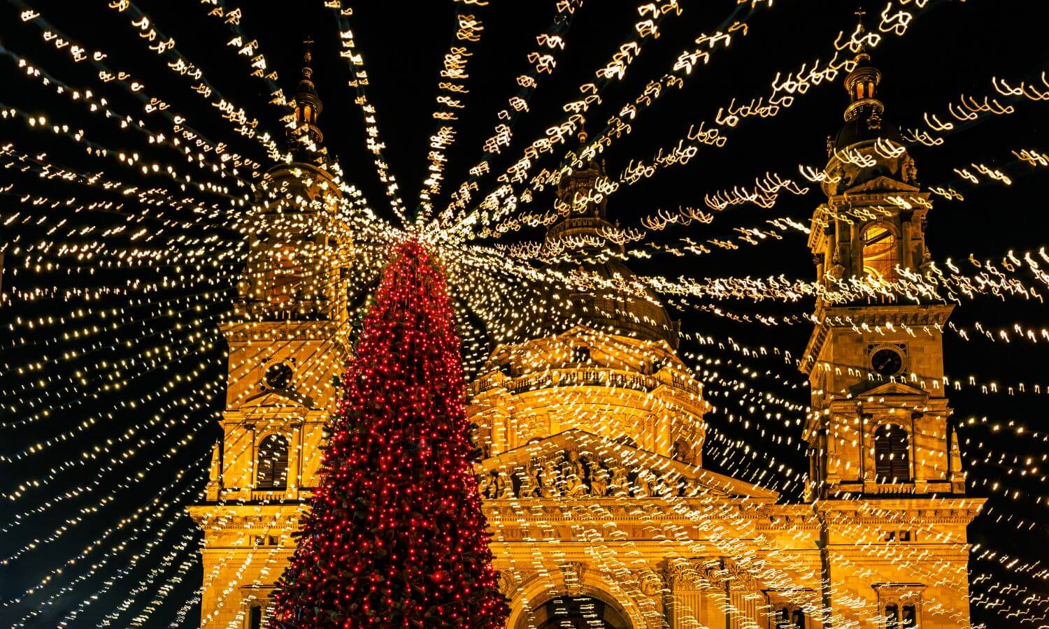 Pretty Christmas Lights in Mexico in front of a church.