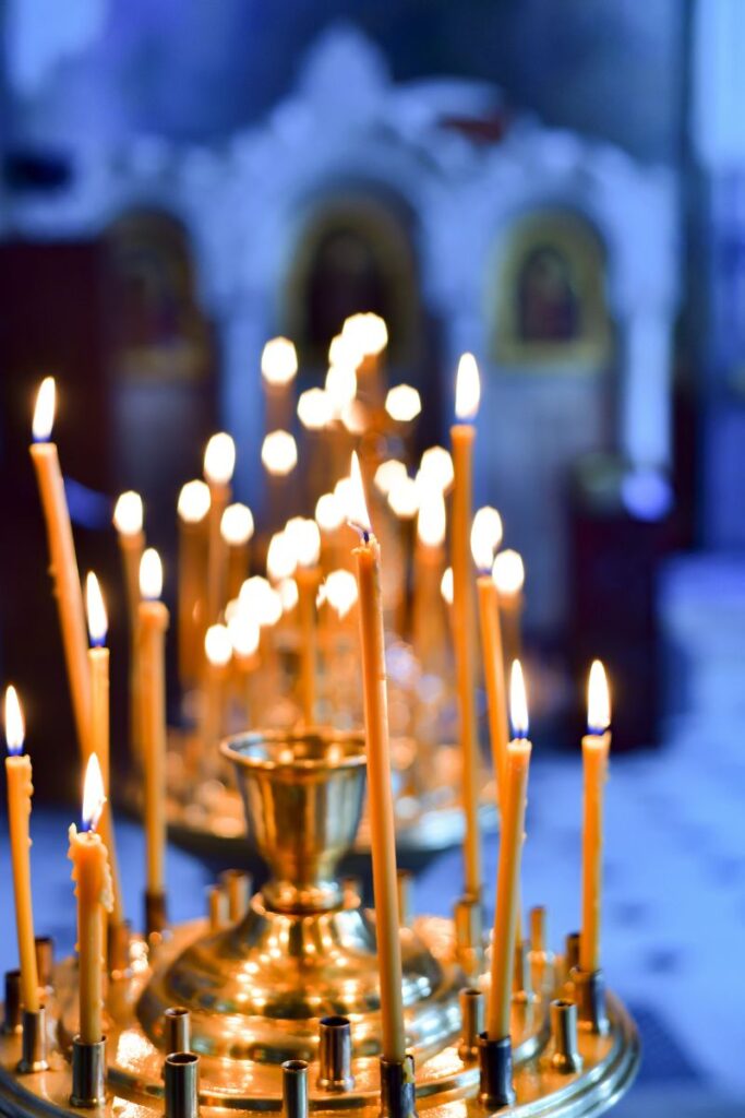 White candles in church