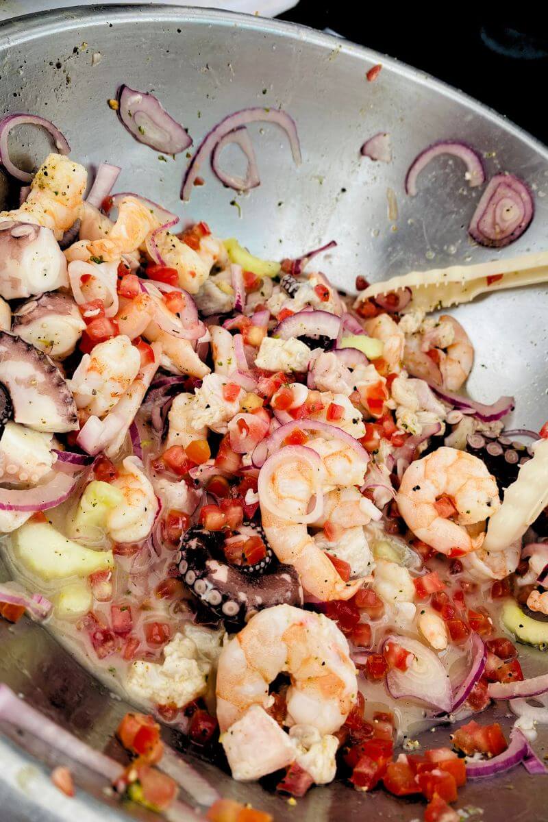 Fresh mixed ceviche ready to be served at the Puerto Morelos Ceviche Festival