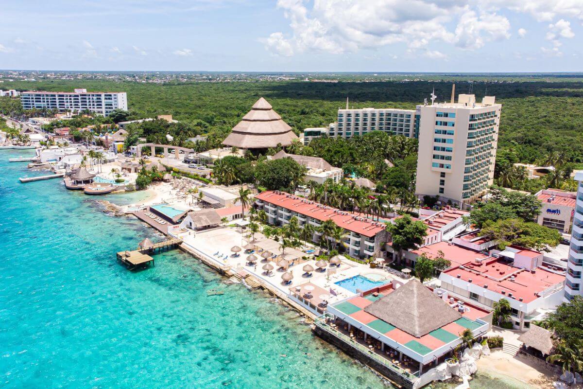 El Cid la Ceiba Cozumel Resort from above the ocean.