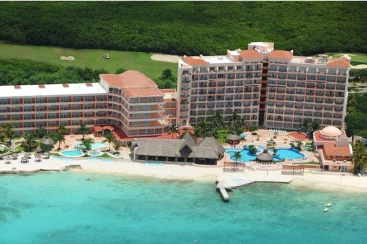 El Cozumeleño Resort from a drone over the ocean.