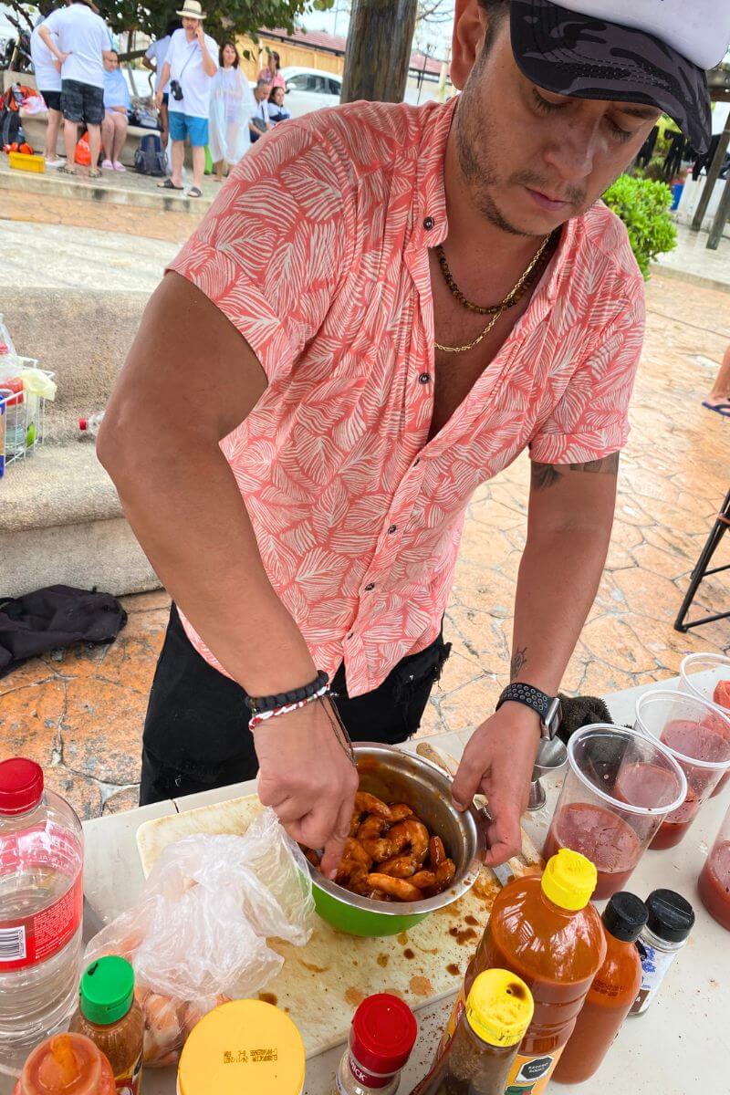 Shrimp micheladas being prepared by Hambriento Puerto