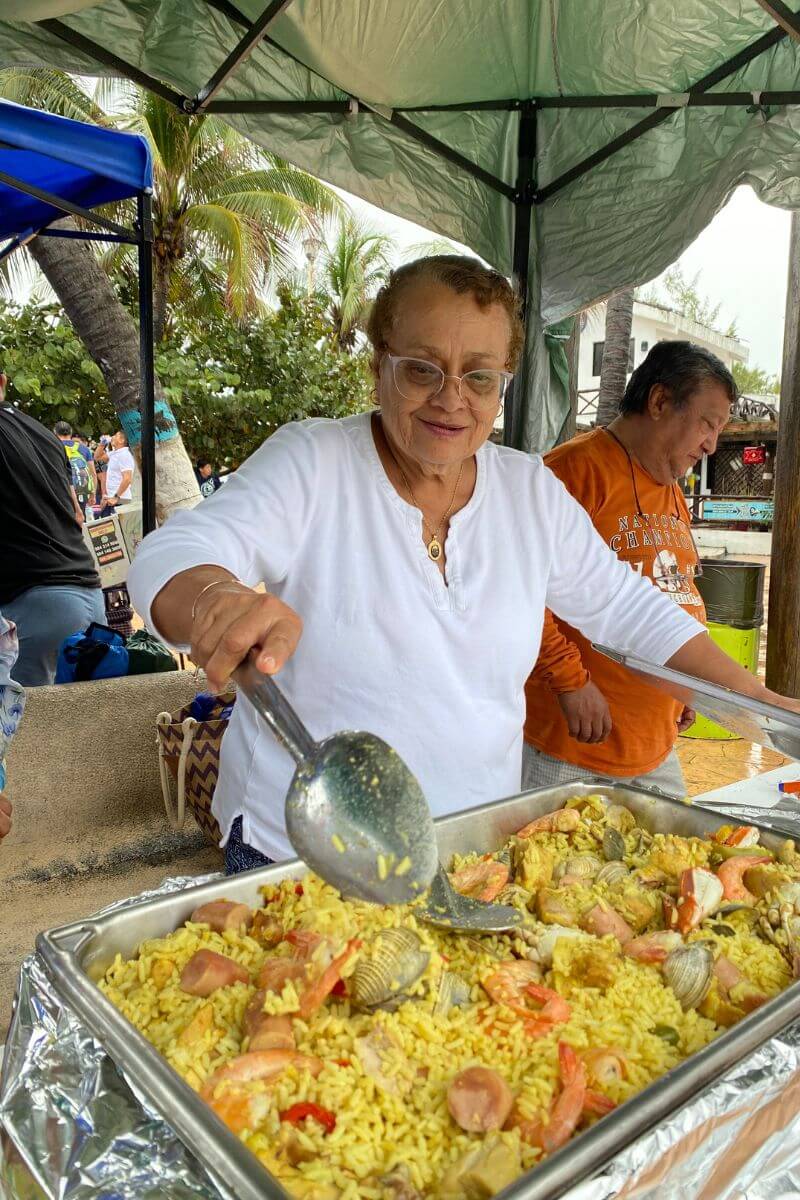 Paella being served at the Puerto Morelos Ceviche festival.