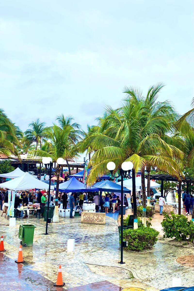 Puerto Morelos Ceviche Festival tents on a damp day.