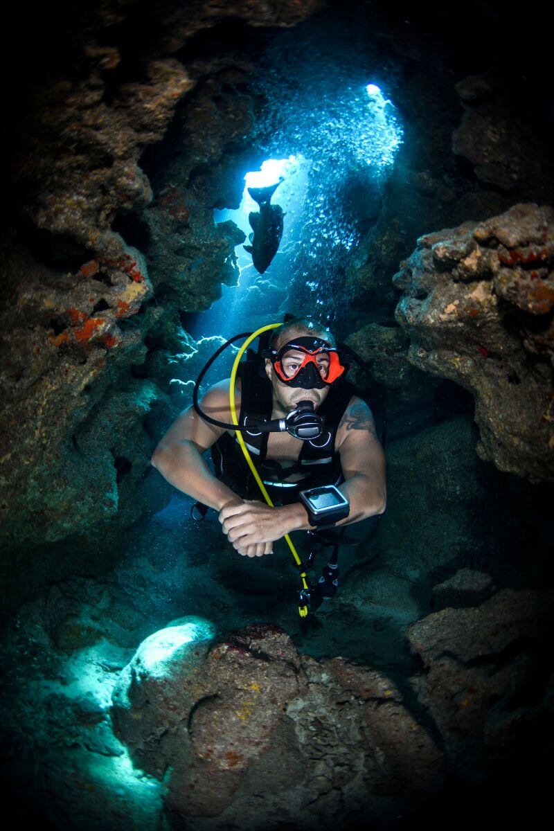 SCUBA Diver in crevice