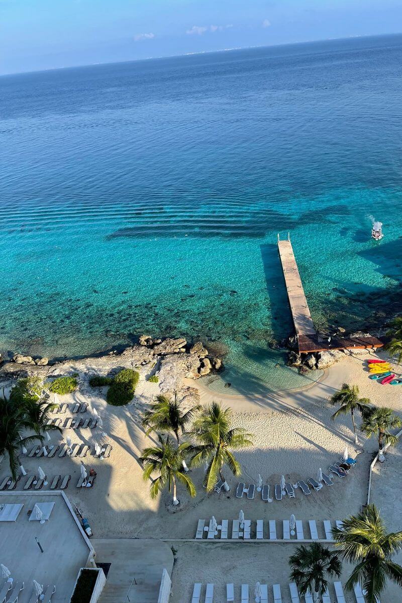 A view out over the beach and ocean from a room at the Westin Cozumel Pro Dive.