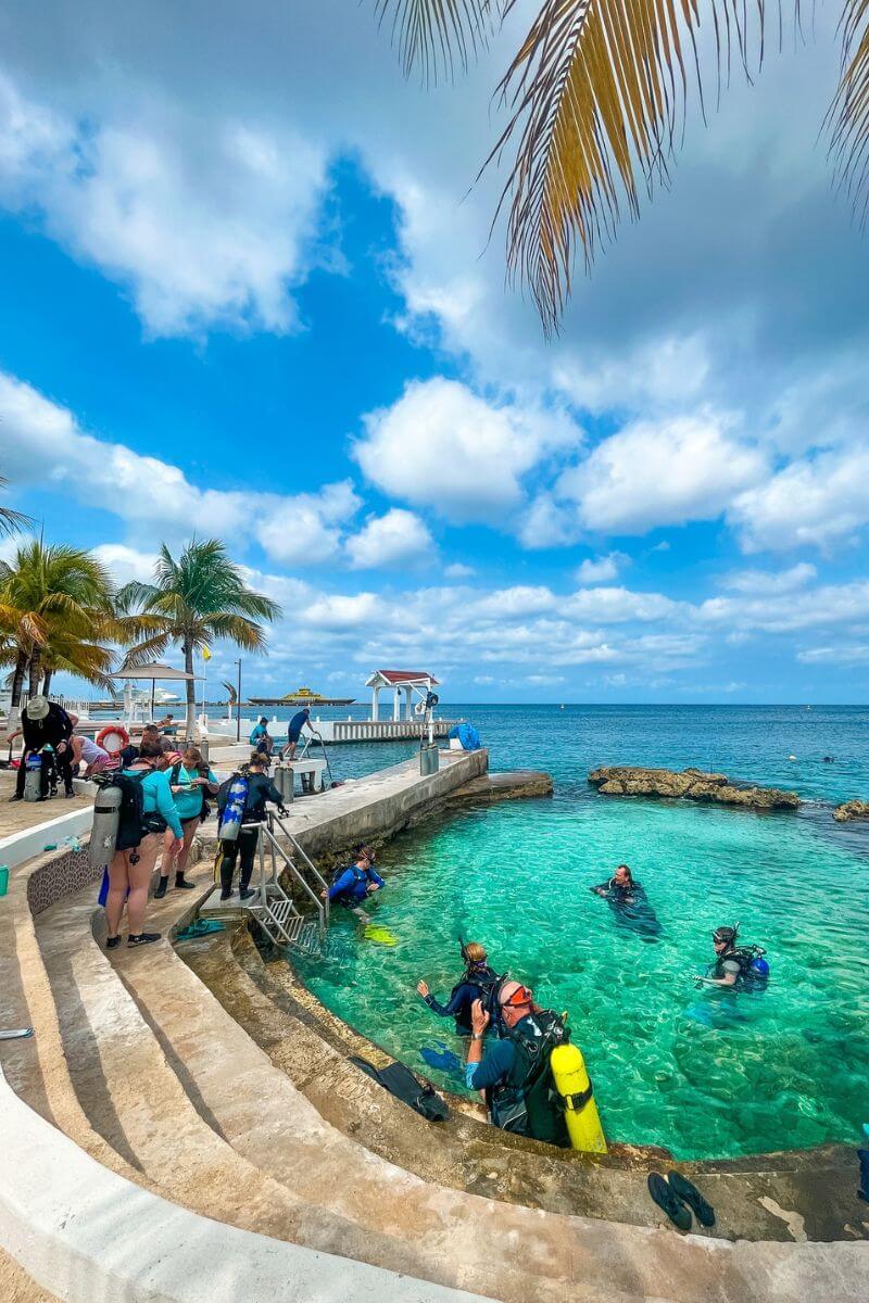 Divers in an ocean pool at the Wyndham Cozumel Resort.