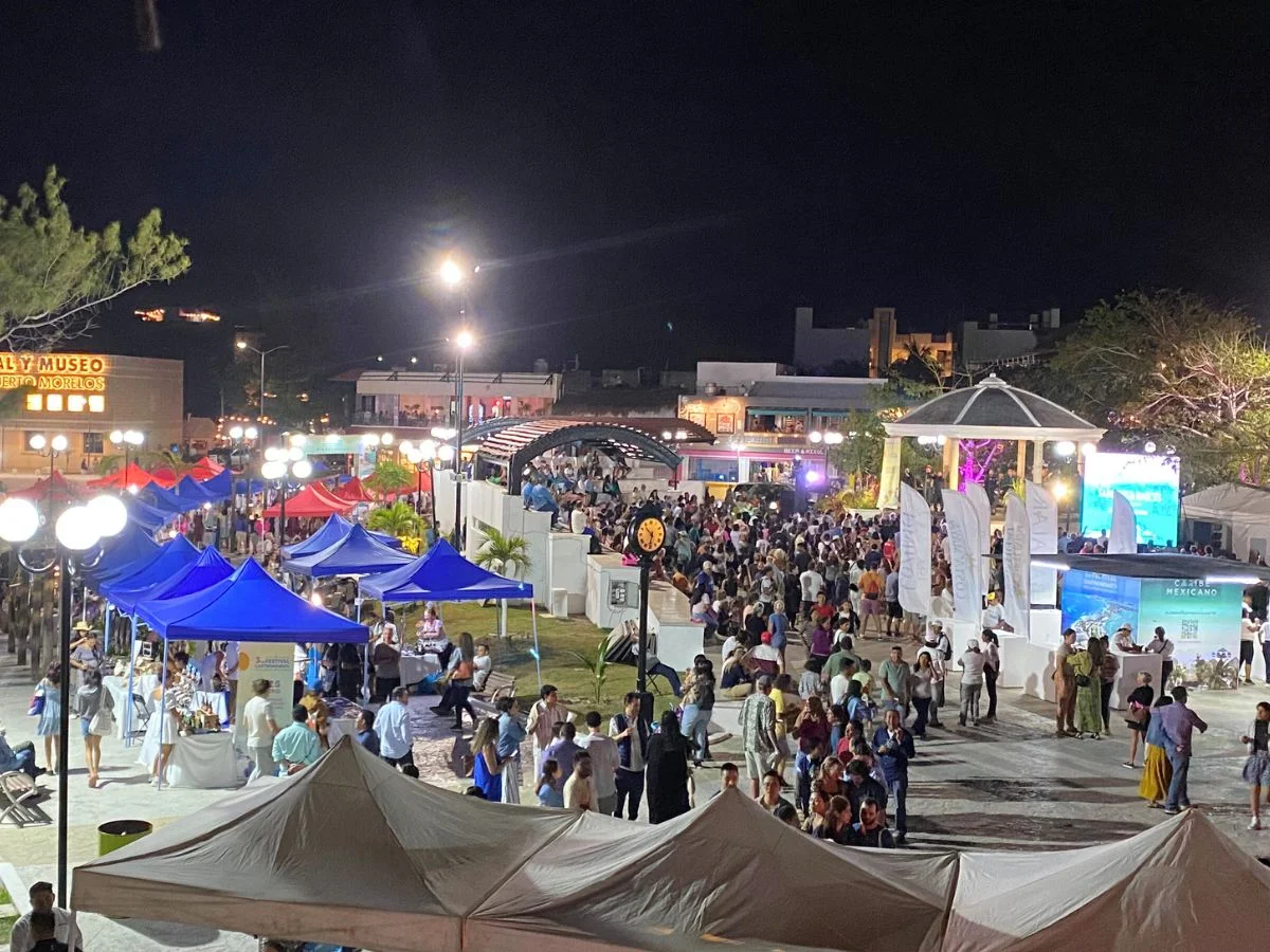 Festival Gastronomico Del Caribe 2024 (2) A view over the food festival in the evening from one of our favorite puerto morelos restaurants - punta corcho
