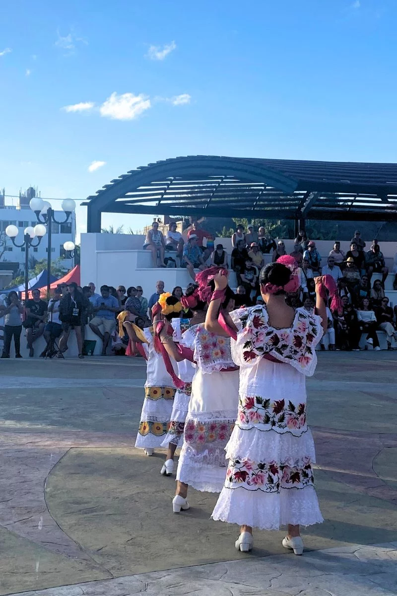 Mexican Caribbean Food Festival 2024 (27) Women in traditional dress dancing at the mexican caribbean gastronomic festival, held in puerto morelos in 2024.