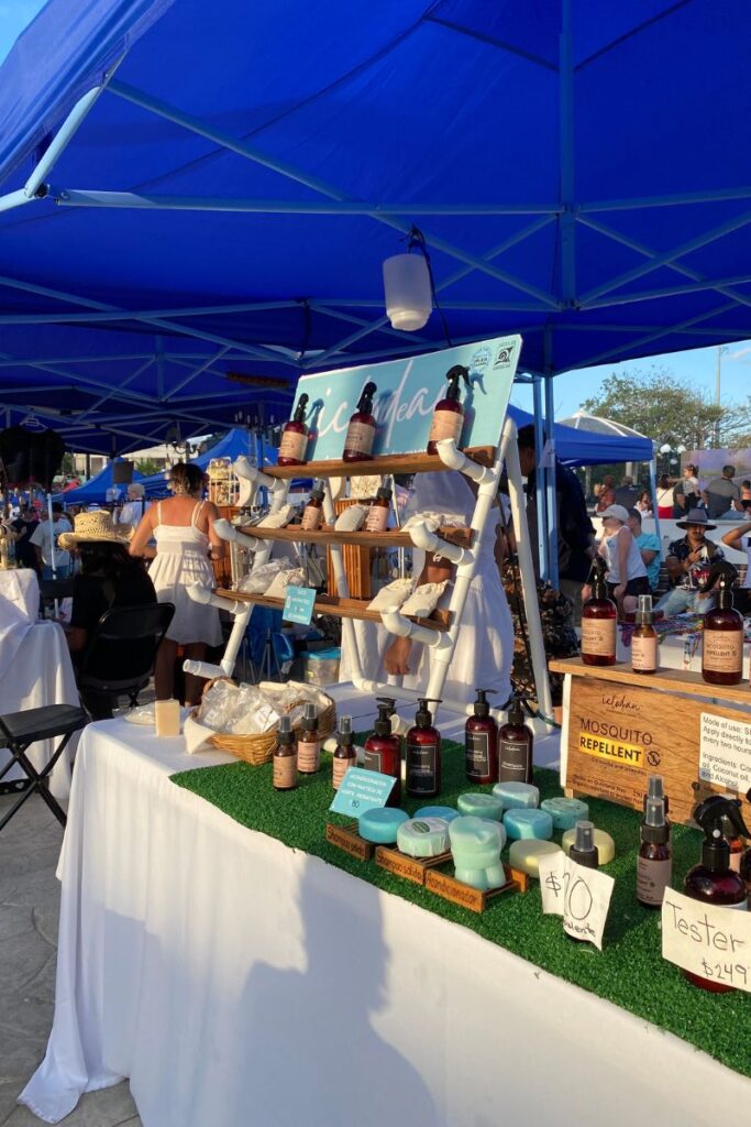 Locally produced soaps being sold on a market stand at the Food festival in Puerto Morelos.