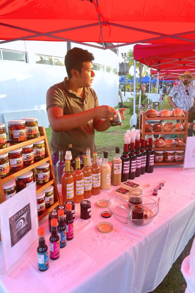 Locally made sauces being sold on a market stand at the Food festival in Puerto Morelos.
