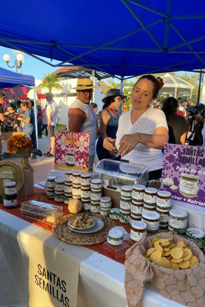 Local preserves being sold on a market stand at the Food festival in Puerto Morelos.