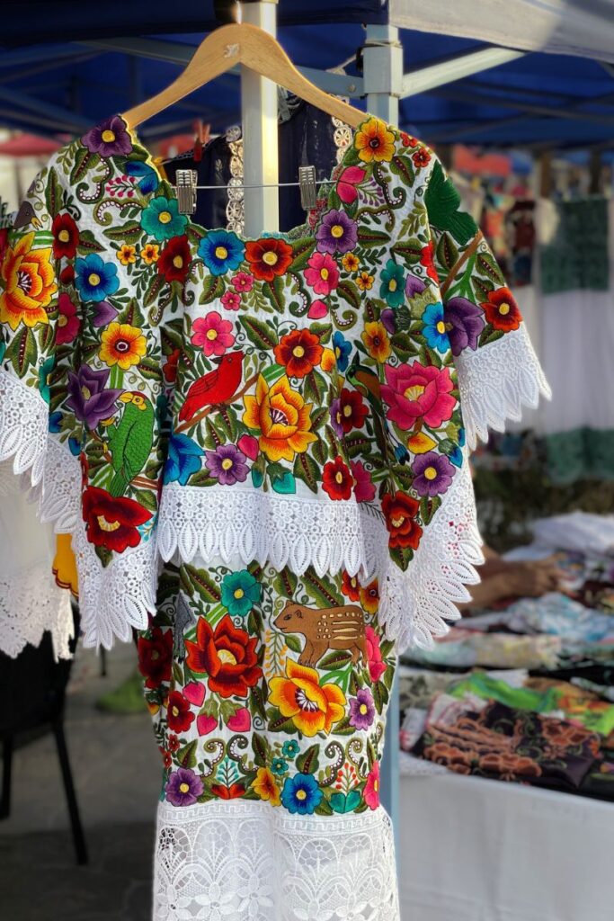 A traditional dress from the Yucatan region being sold on a market stand at the Food festival in Puerto Morelos.