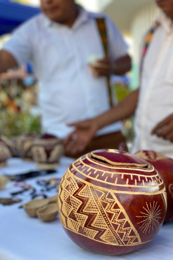 Carved gourds on a market stall in Puerto Morelos.