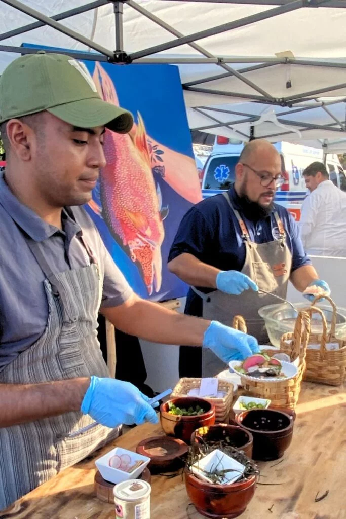Festival Gastronomico Del Caribe - The 3Rd Annual Mexican Caribbean Gastronomic Festival In Puerto Morelos 35 Two men making delicately prepared raw fish tostadas.