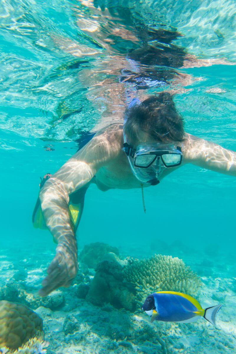 Jim snorkeling with fish just off the coast of Cozumel.