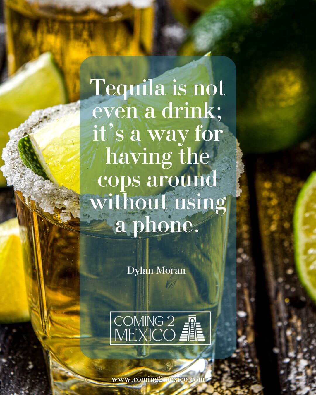 “Tequila is not even a drink; it’s a way for having the cops around without using a phone.” - Dylan Moran