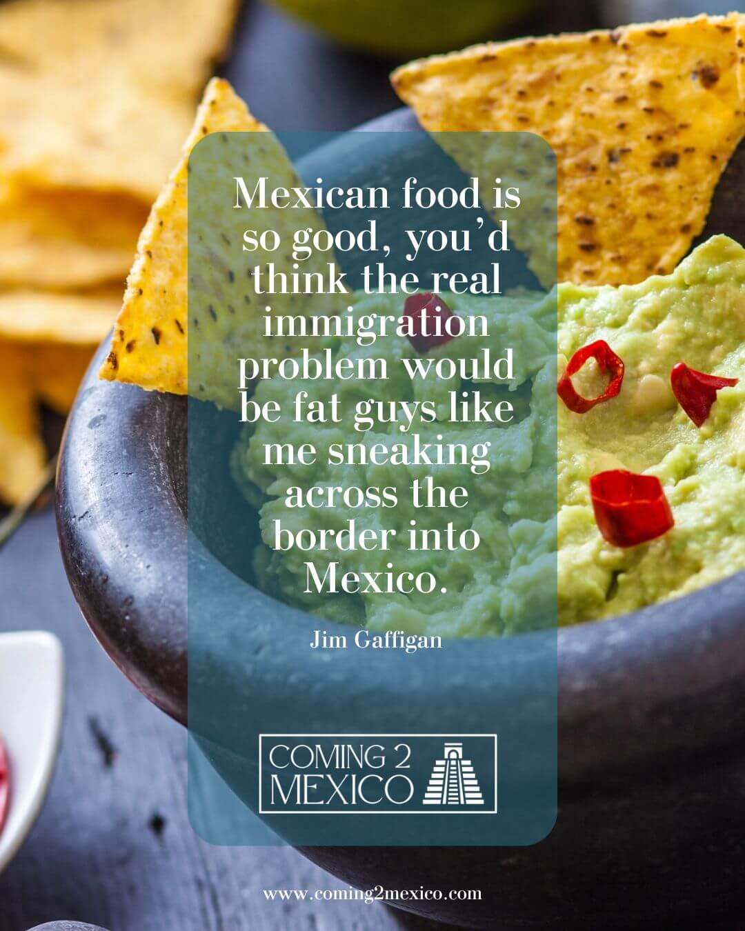 “Mexican food is so good, you’d think the real immigration problem would be fat guys like me sneaking across the border into Mexico.“ - Jim Gaffigan