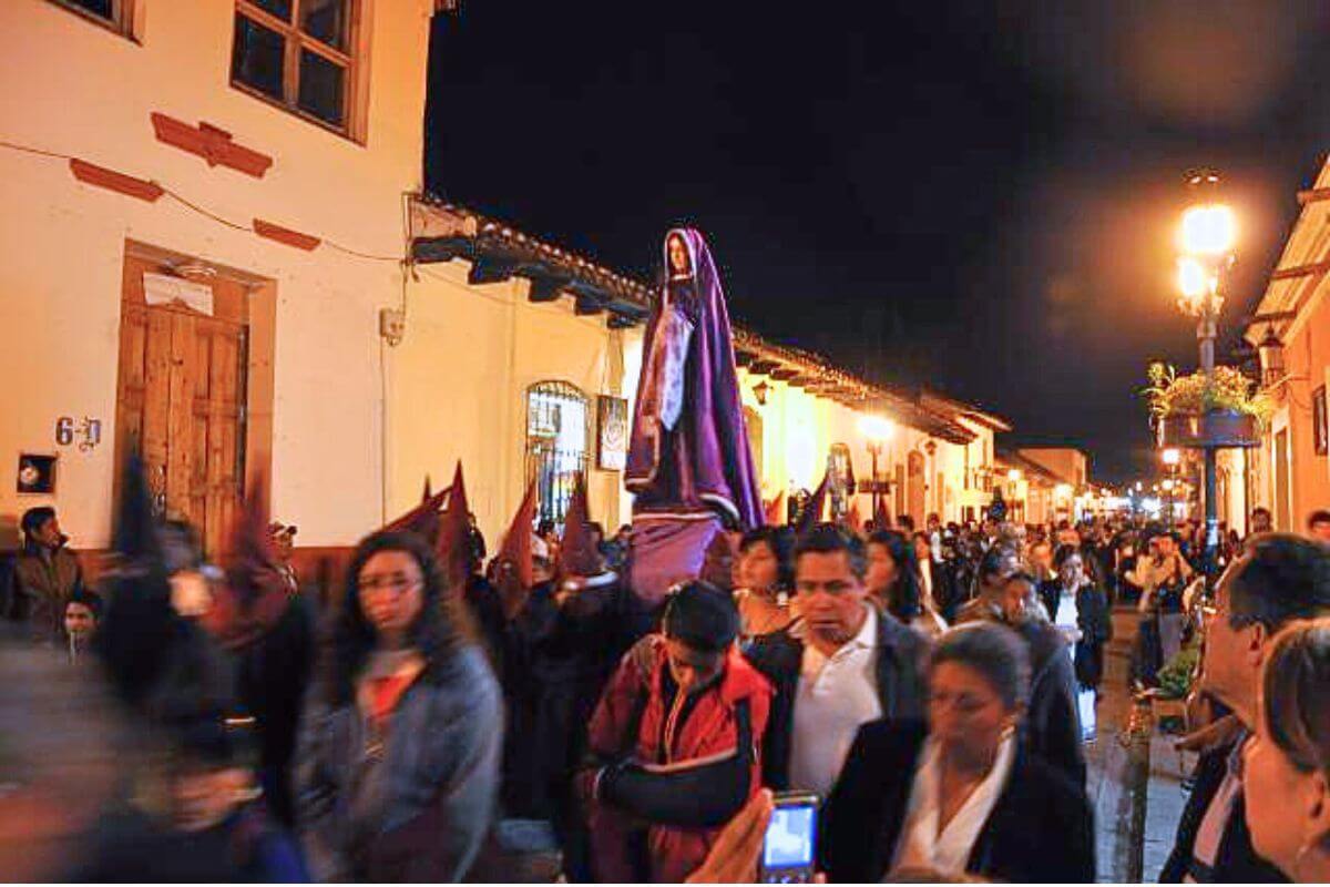 The Virgin Mary being carried in the Procession of Silence in Mexico.